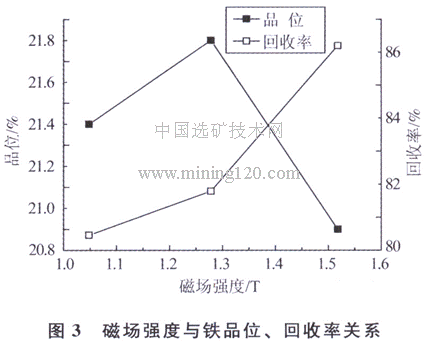 磁場強(qiáng)度與鐵品位、回收率關(guān)系